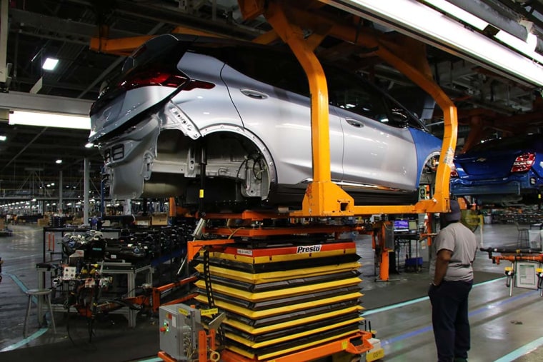 A Chevrolet Bolt on the assembly line in Detroit.