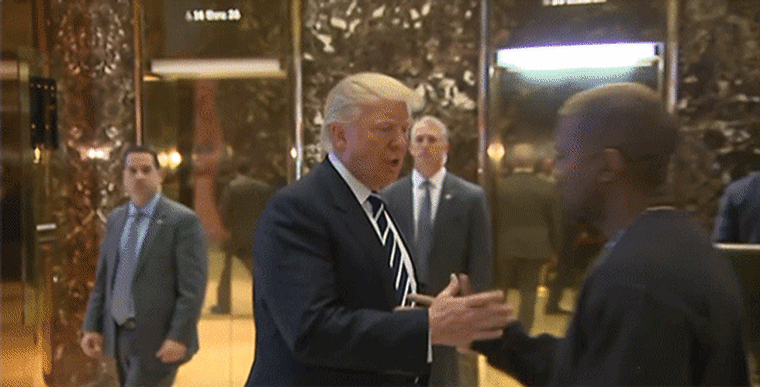 Donald Trump meets with Kanye West at Trump Tower in New York.