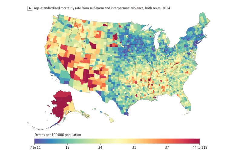 Age-standardized mortality rate from self-harm and interpersonal violence, 2014