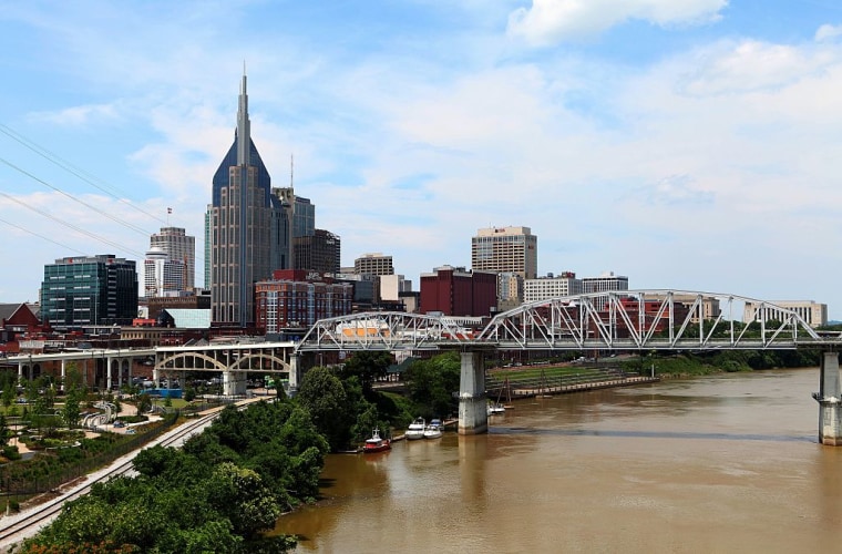 Nashville skyline and Shelby Street Bridge
