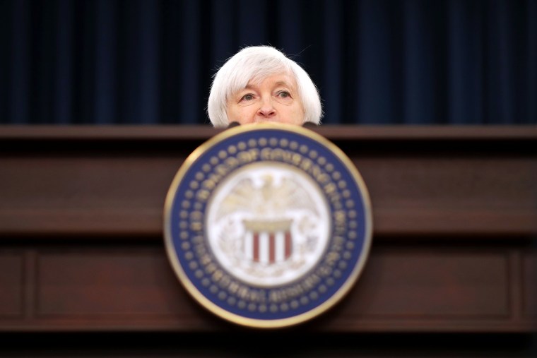 Image: Federal Reserve Board Chair Janet Yellen holds a news conference after the central bank announced an increase in the benchmark interest rate on Dec. 14.