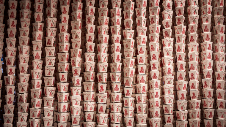 A display of Chinese take-out boxes at Brooklyn's Museum of Food and Drink