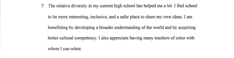 An excerpt from a court filing detailing Jason Fong's experience in a public high school.
