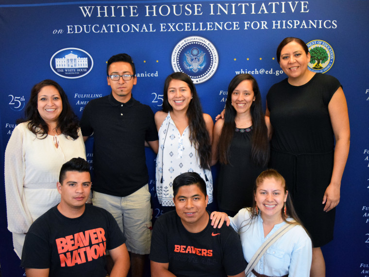 Chief of Staff Michelle Moreno and Executive Director Alejandra Ceja alongside students from Oregon State University's College Assistance Migrant Program (CAMP) at the Migrant Voices Series event in Hillsboro, OR.