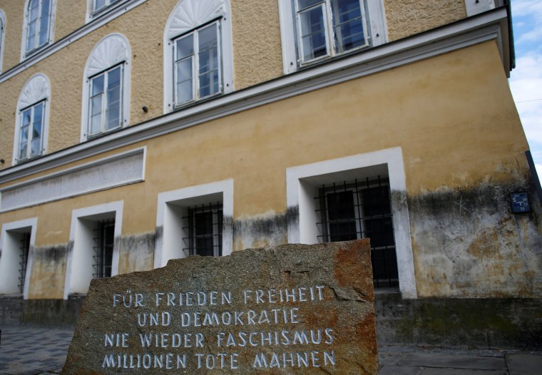 Image: A stone outside the house in which Adolf Hitler was born is pictured in Braunau am Inn