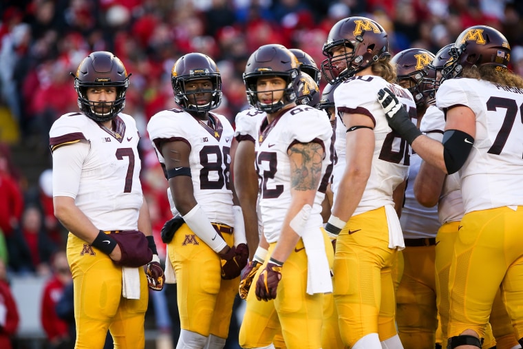 Image: The Minnesota Golden Gophers look to the sideline for instructions in the second quarter against the Wisconsin Badgers at Camp Randall Stadium on Nov.26, 2016 in Madison, Wisconsin.