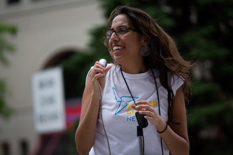 Lydia Avila, Executive Director of The Power Shift Network, speaking outside the Michigan Department of Environmental Quality on August 14, 2016 