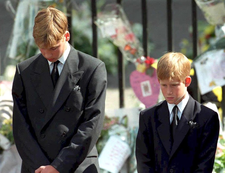 Prince William and Prince Harry at Princess Diana's funeral