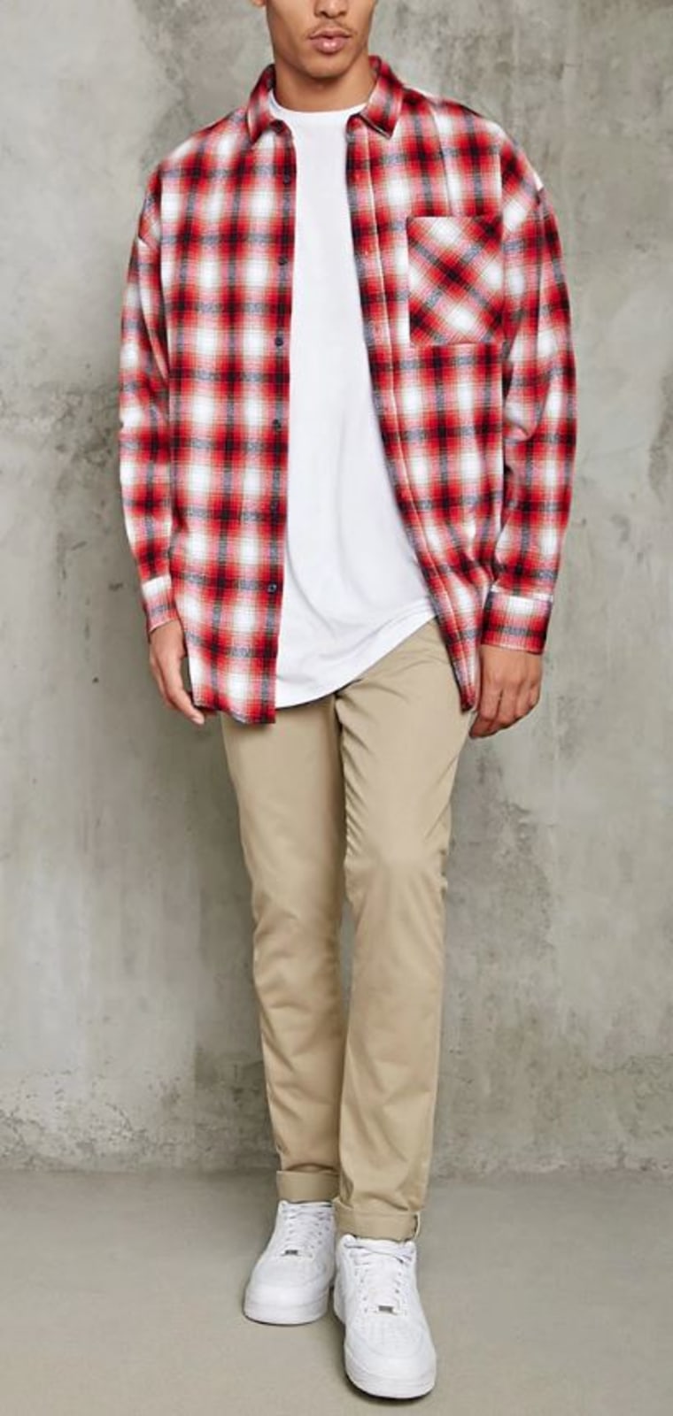 Slim-fit longline flannel shirt