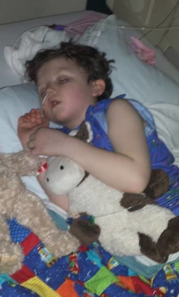 Another stuffed cow comforts Ryan during a hospital stay.