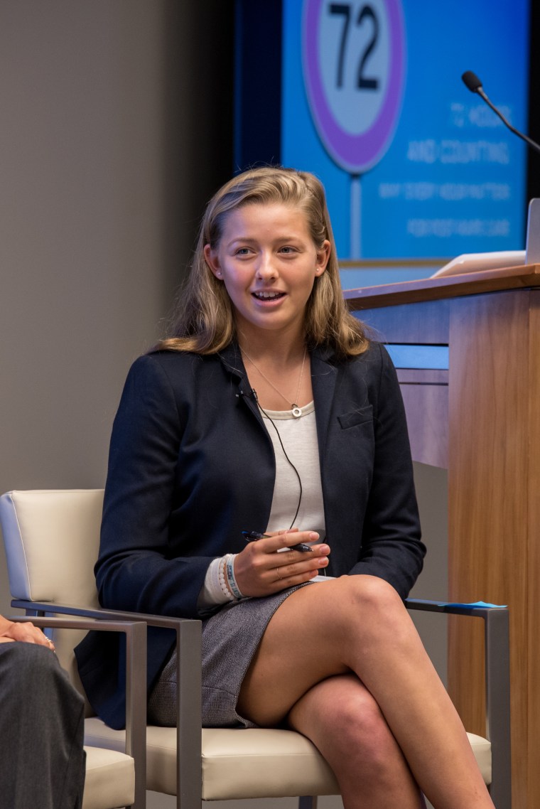 Prout speaking on a panel for Together For Girls, a global partnership aimed at eliminating sexual violence against children.