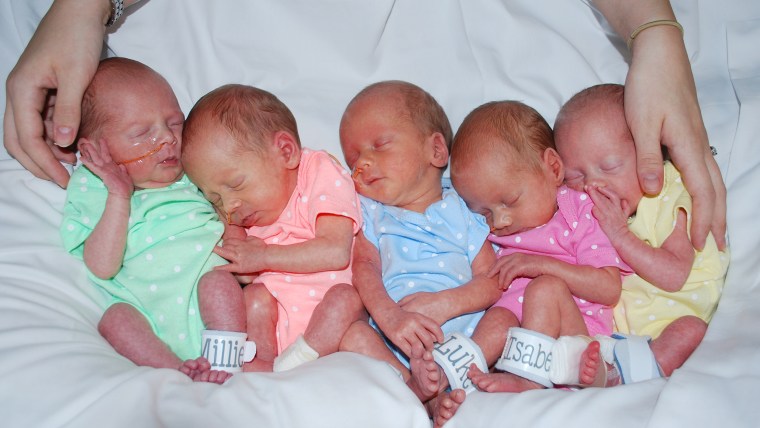 Margaret and Michael Baudinet welcomed their five firstborns.  The tiny miracles became the first set of quintuplets born at St. Joseph's in the hospital's 121-year history.