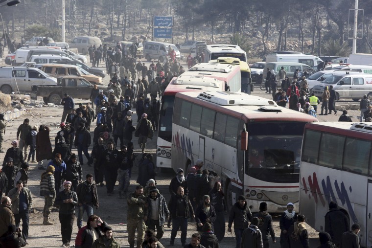 Image: Syrians evacuated from the embattled Syrian city of Aleppo