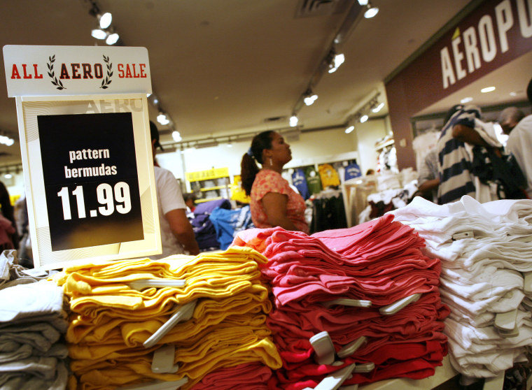 Image: Customers wait in line at an Aeropostale store in New York.