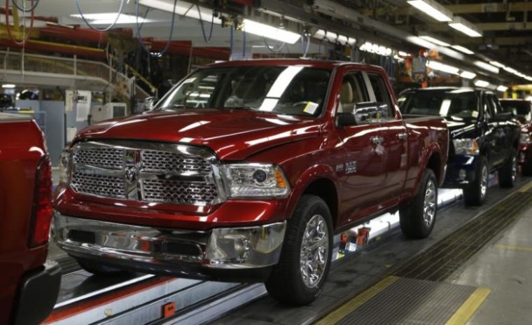 A Dodge Ram 2014 pick-up truck is seen on the assembly line at Chrysler Group's Warren Truck Assembly plant in Warren, Michigan