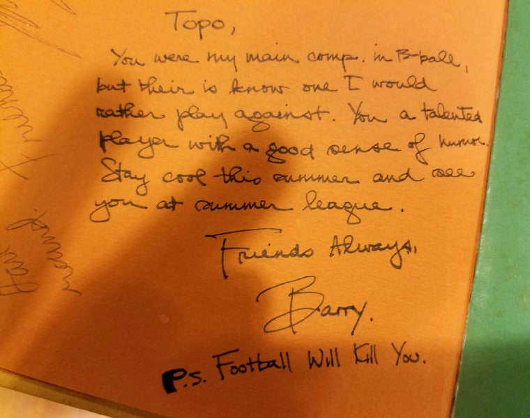 Image:  Yearbook note Obama left for classmate Tom Topolinski when they graduated in 1979 from the Punahou school.