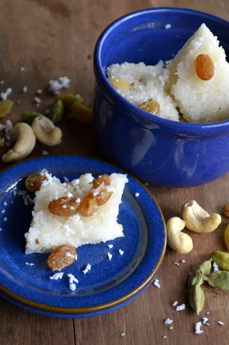 Sandan, a mixture of roasted semolina and coconut milk