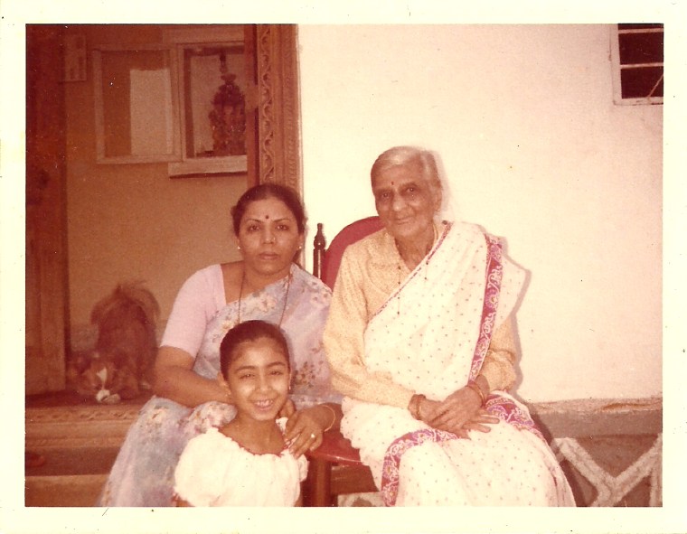 Nandita Godbole with her mother and grandmother on the family farm in India in 1980. Her grandmother, born Esther Isac Sankar, changed her name to Pramila Godbole after marriage.