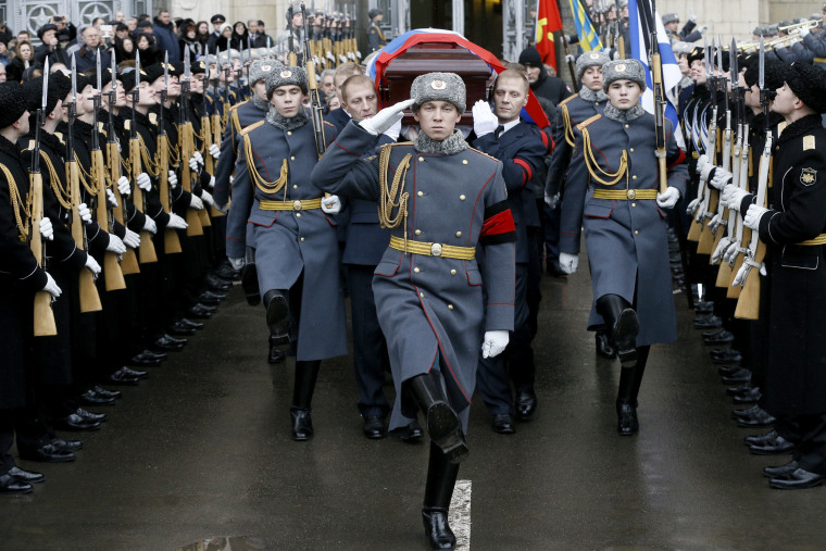 Image: Russian servicemen carry a coffin with the body of the Russian Ambassador to Turkey Andrei Karlov after a farewell ceremony at the offices of the Russian Foreign Ministry, Dec. 22.