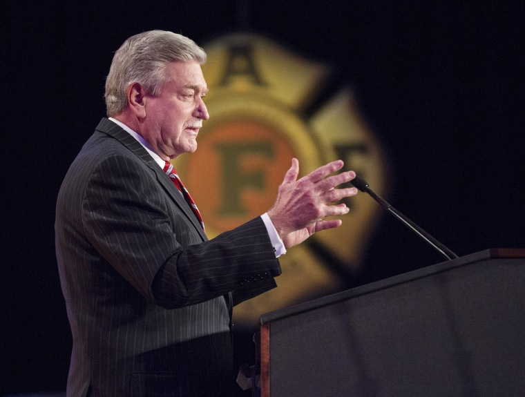 Image: President of the International Association of Fire Fighters Harold A. Schaitberger addresses delegates