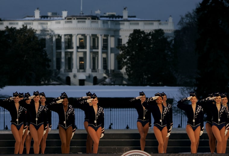 The Rockettes perform during the Celebration of Freedom Concert on the Ellipse, with the White House in the background in Washington, Wednesday, Jan. 19, 2005.