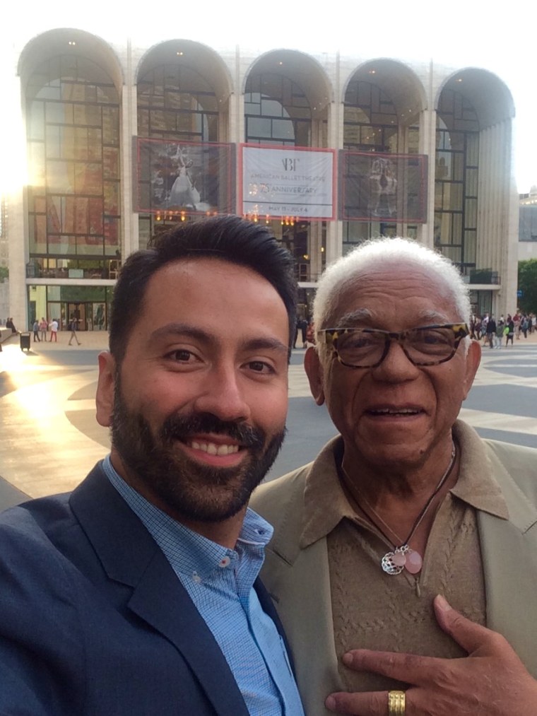 Jaime Davila (left) and Robert Brewster (right) in front of Lincoln Center in New York City