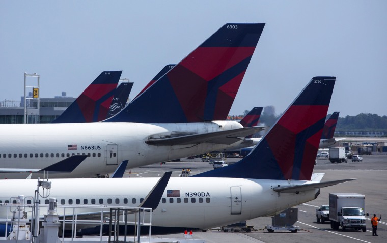 Image: Delta Airlines planes sit at Terminal 4 at John F. Kennedy Airport