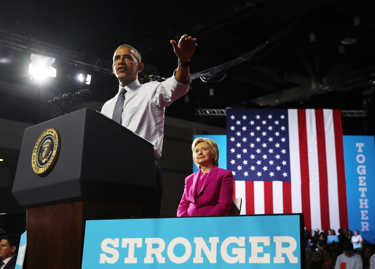 Image: President Barack Obama speaks during a campaign rally with Democratic presidential candidate Hillary Clinton