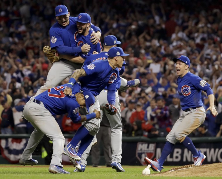 Image: Chicago Cubs celebrate after Game 7 of the World Series