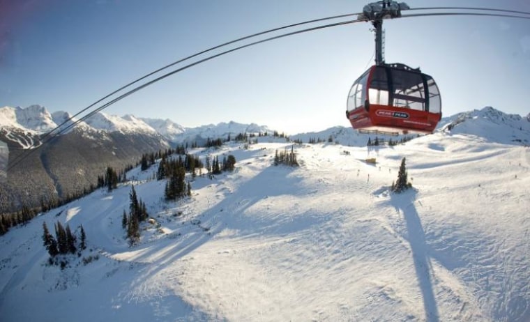 The Peak 2 Peak gondola passes between Whistler and Blackcomb mountains in Whistler