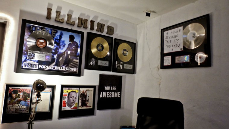 Memorabilia, including Gold and Platinum Record certifications by the RIAA, from Ibanga's career.