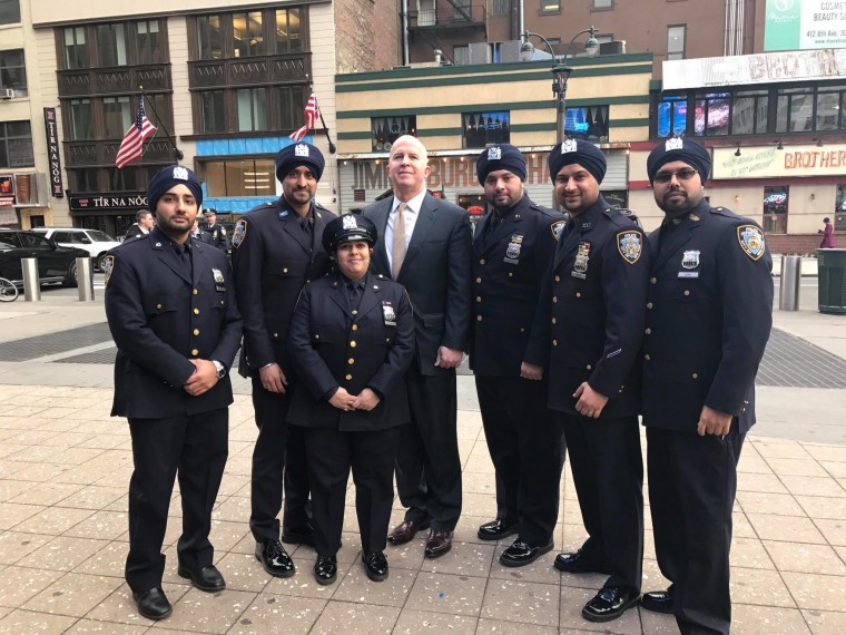 Members of the Sikh Officers Association with NYPD Commissioner James O'Neill