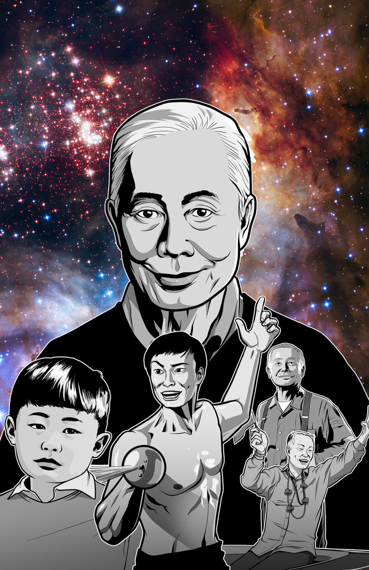 A promotional graphic for "New Frontiers: The Many Worlds of George Takei," an upcoming exhibit at JANM.