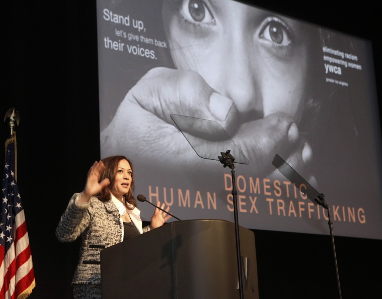 Image: California Attorney General Kamala Harris addresses the Domestic Human Trafficking symposium in Los Angeles