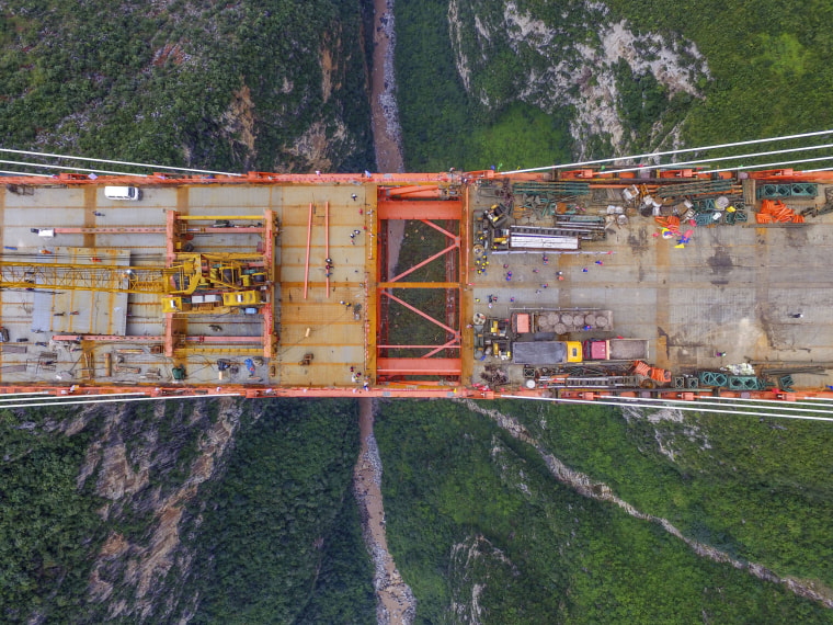 World\'s Highest Bridge Completes Connection In Guizhou