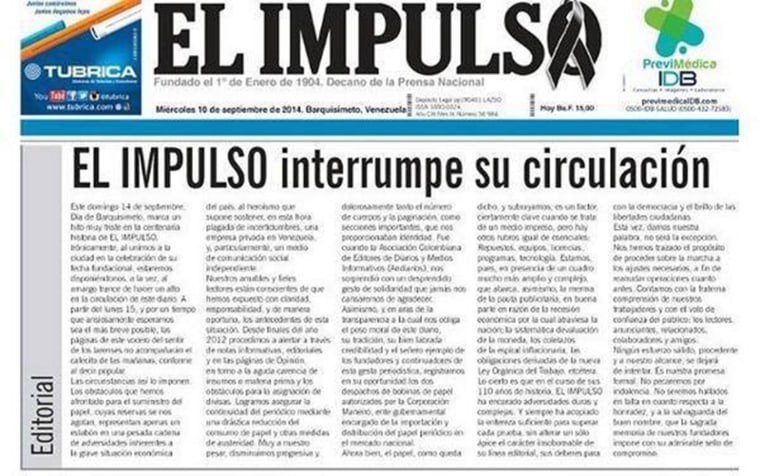 Image: Venezuela's oldest  newspaper El Impulso is shutting down.