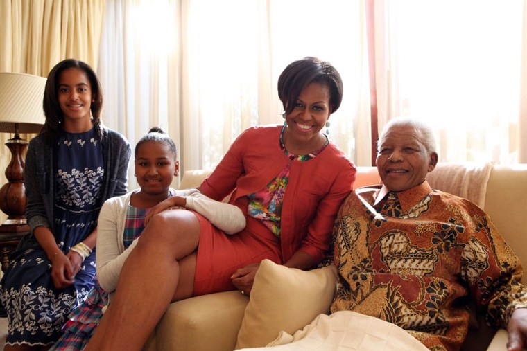 Michelle Obama, Malia Obama, Sasha Obama, Nelson Mandela