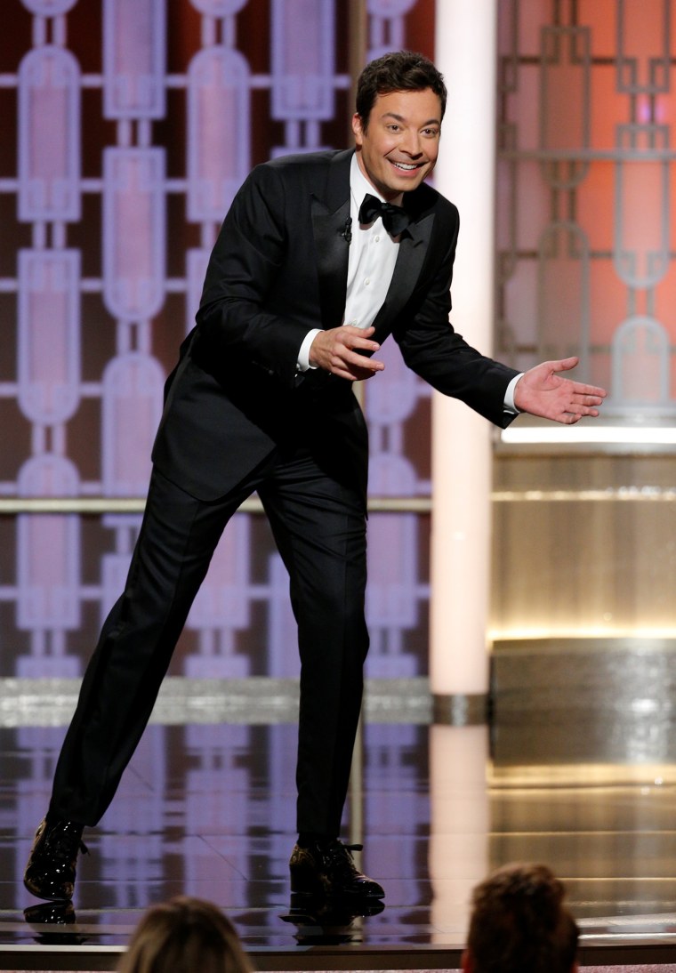 Image: Host Jimmy Fallon presents during the 74th Annual Golden Globe Awards show in Beverly Hills