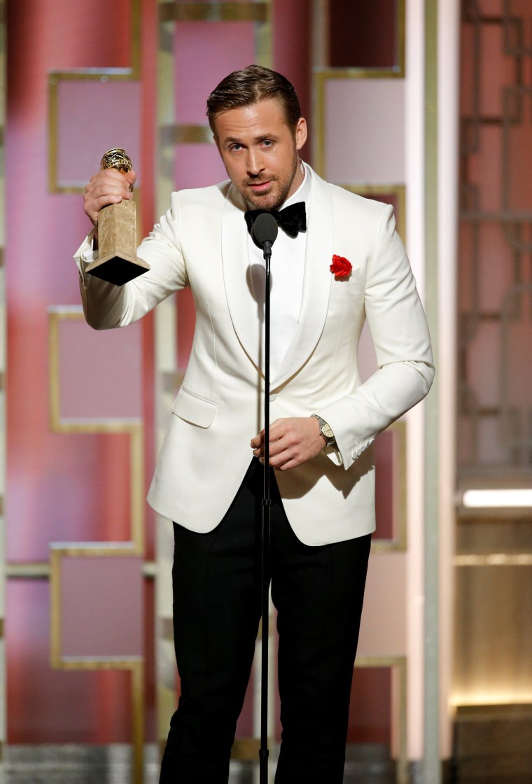 Image: Actor Ryan Gosling holds his award for Best Actor, Motion Picture - Musical or Comedy for "La La Land" during the 74th Annual Golden Globe Awards show in Beverly Hills