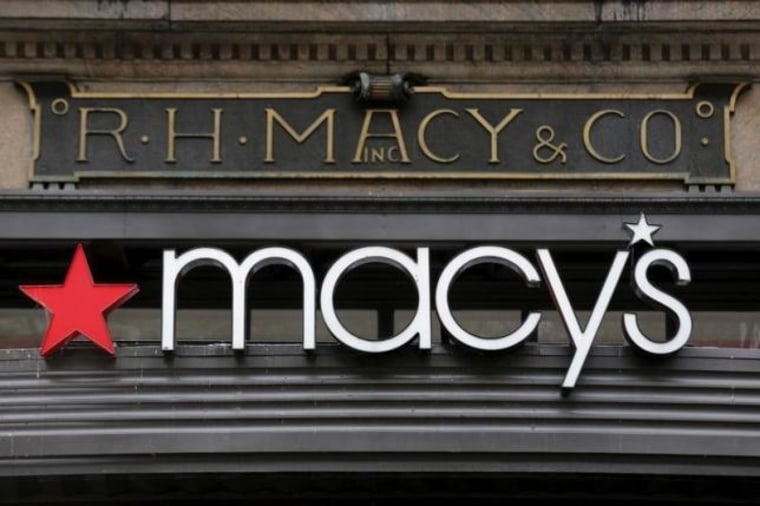 The R.H. Macy and Co. is seen over the logo for Macy's department store at the flagship store in New York
