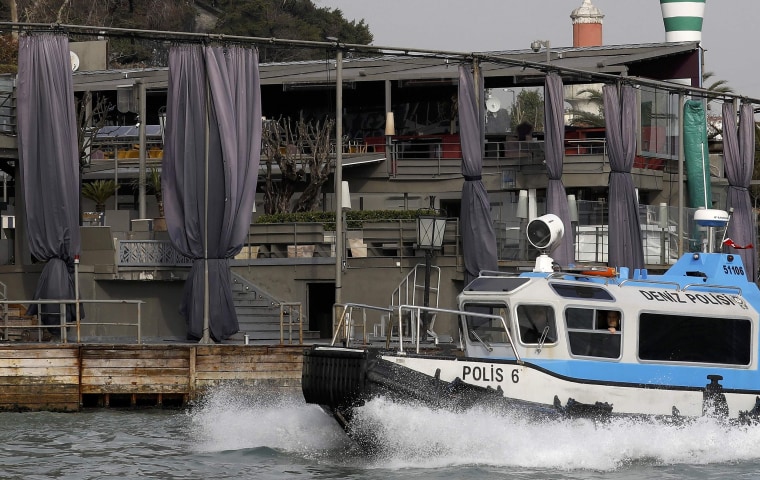 Image: Turkish coast guard boat patrols in front of the Reina nightclub 