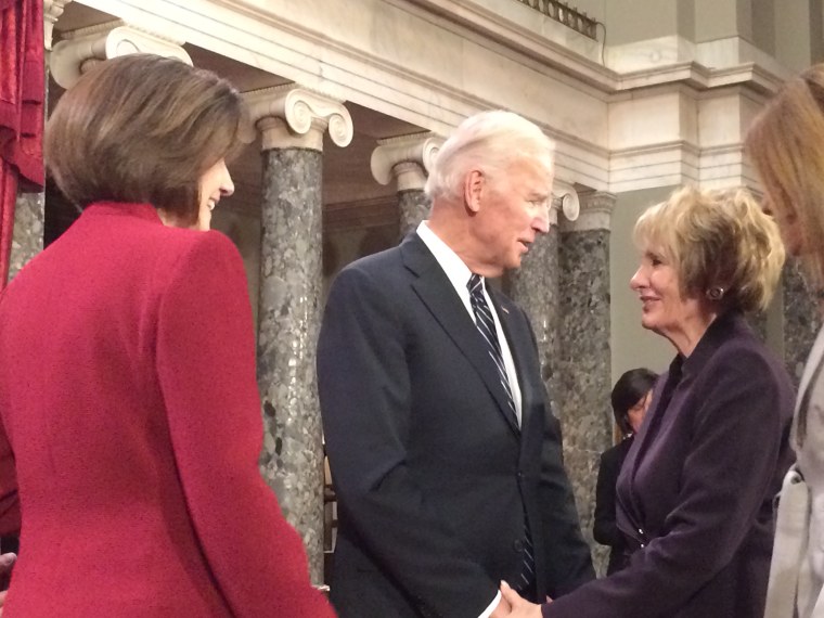 Nevada Sen. Catherine Cortez Masto (L) and her mother Joanna Cortez (R) with Vice President Joe Biden at the swearing-in of the 115th Congress.