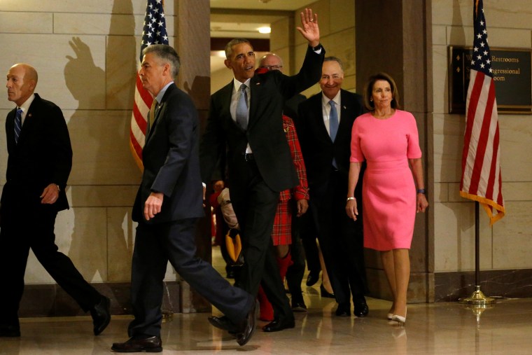 Image: Obama arrives to meet with congressional Democrats, including Pelosi and Schumer, at the U.S. Capitol in Washington