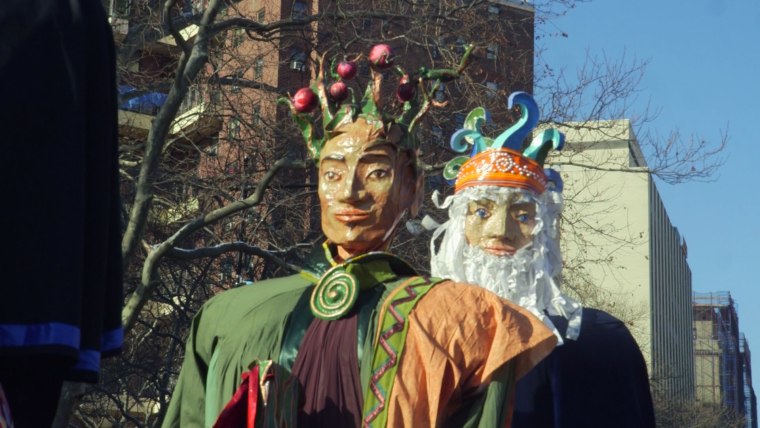 Papier Mache magi walk in the 40th annual Three Kings Day Parade organized by El Museo del Barrio.
