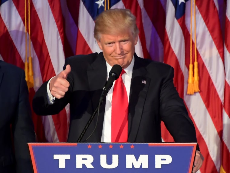 Image: Then-Republican presidential nominee Donald Trump gives a speech during election night at the New York Hilton Midtown in New York on Nov. 8, 2016.