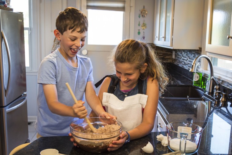 Kids playing and making baked goods together