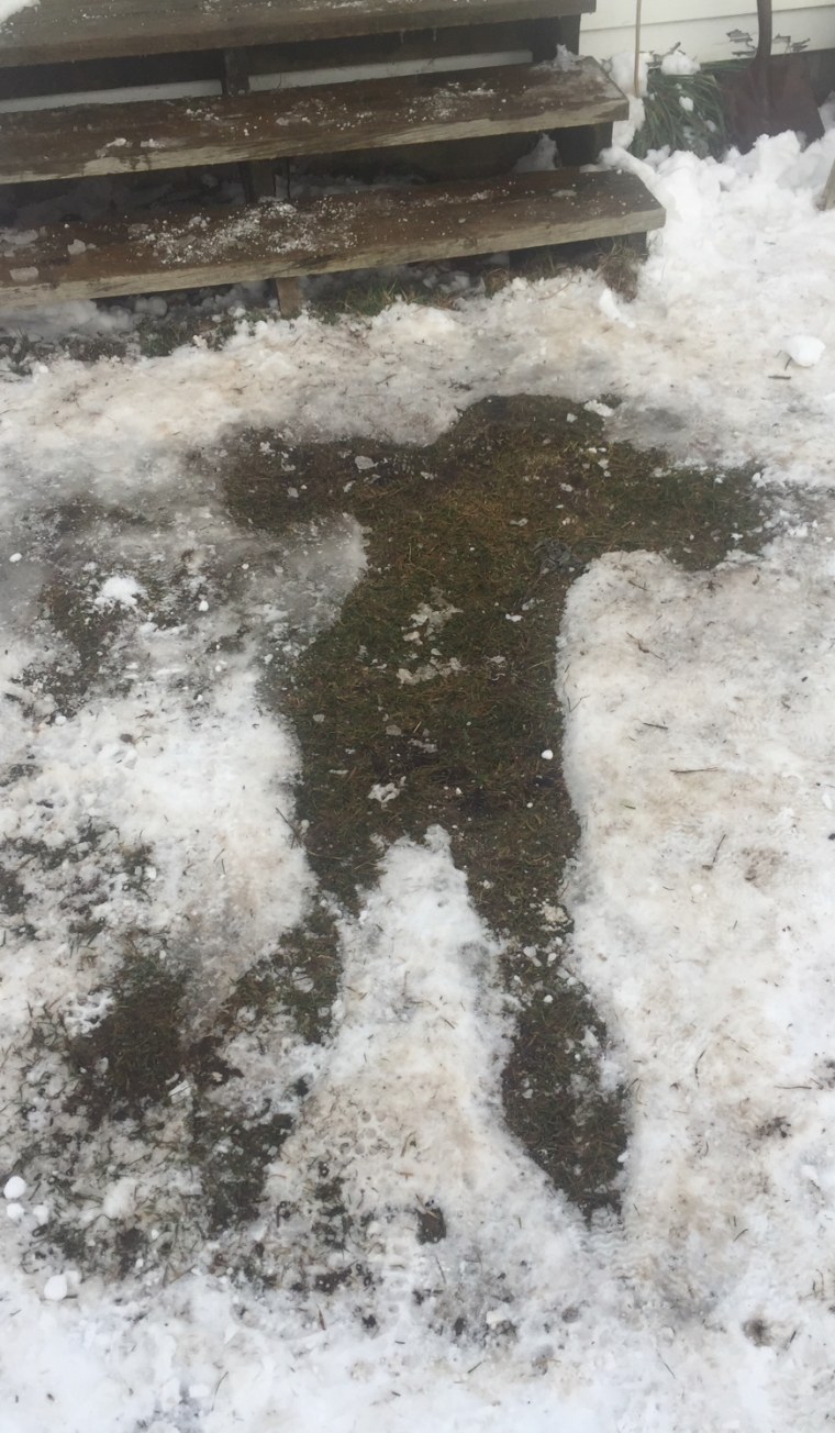 The outline of where Bob lay immobilized with a broken neck after he slipped on icy steps.