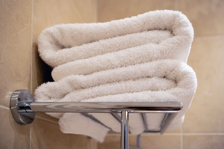 Bath towels on rack