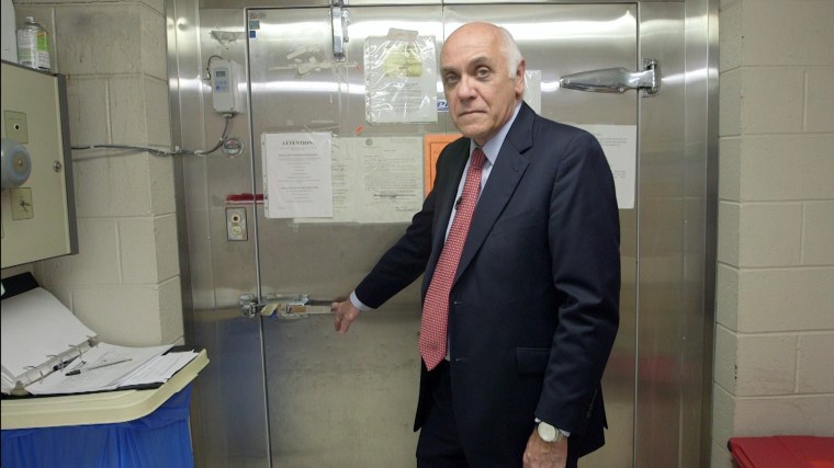 William Lisman, the Luzerne County Coroner, stands at the county morgue in Luzerne County, Pennsylvania.