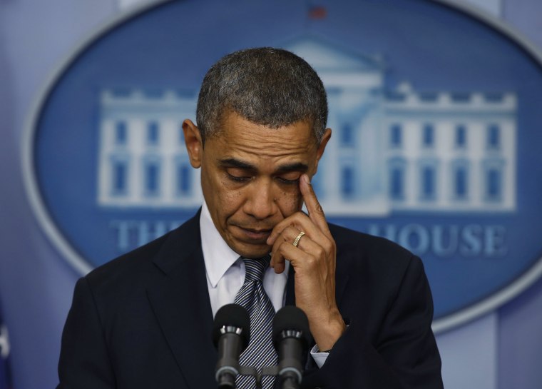 Image: U.S. President Barack Obama speaks about the shooting at Sandy Hook Elementary School in Newtown during a press briefing at the White House in Washington